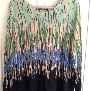 NIC+ZOE Green and Blue Patterned Sweater 1X